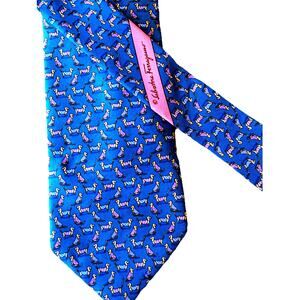 Salvatore Ferragamo Men's Dachshund 100% Silk Tie Italy Dog Animal Graphic Print